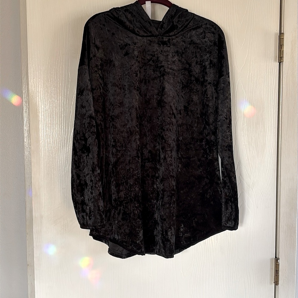 Black crushed velvet hoodie